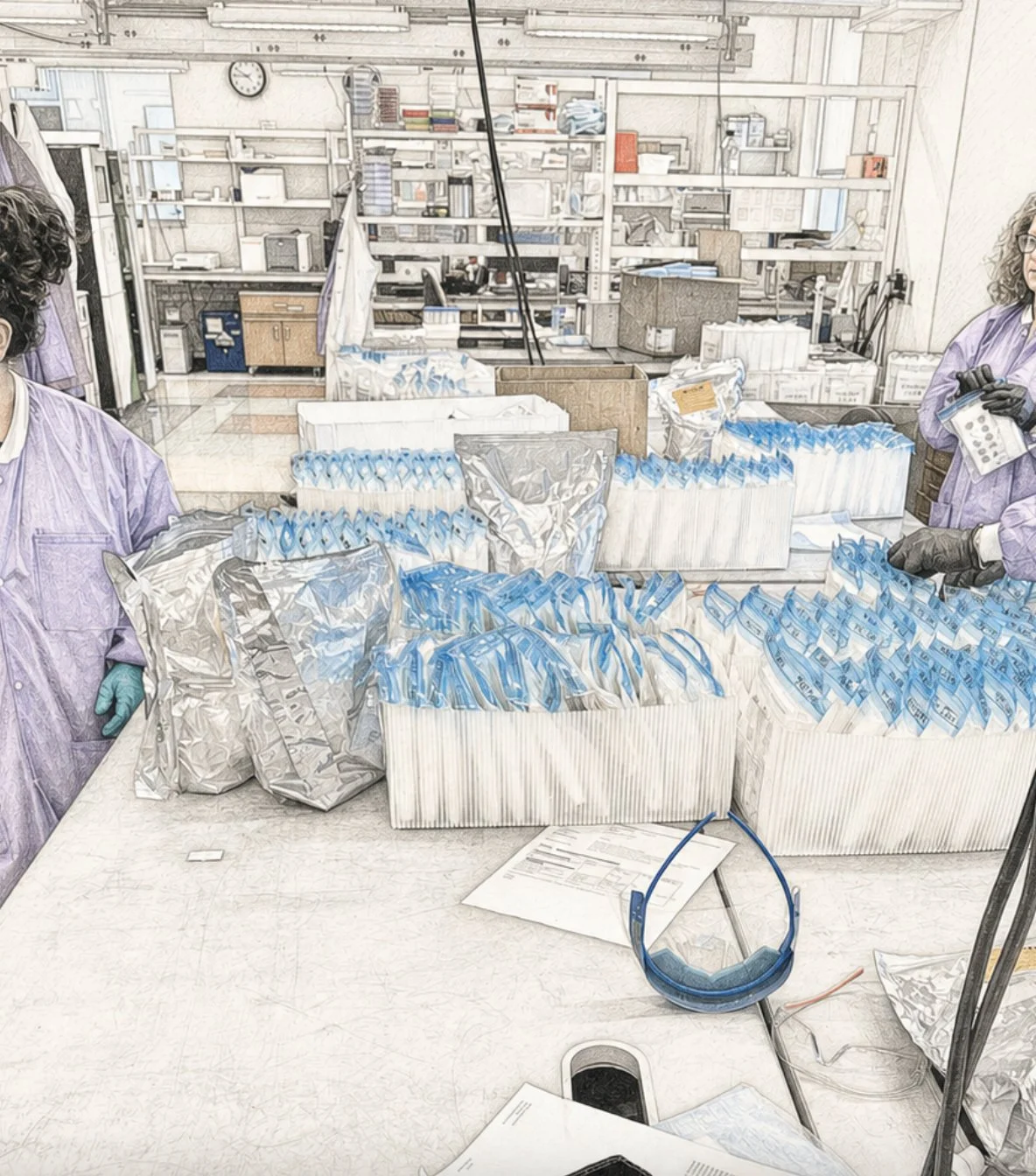 Sterile pharmaceutical packaging line with serialized product ready for shipment