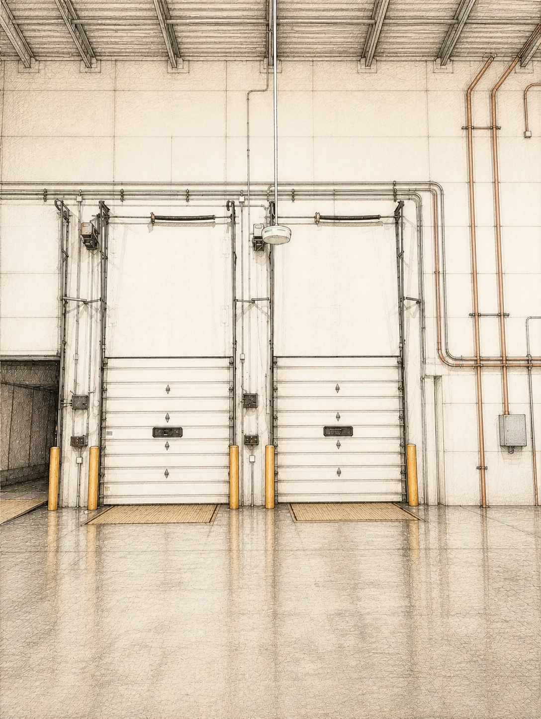 Overhead RFID readers installed above industrial dock doors