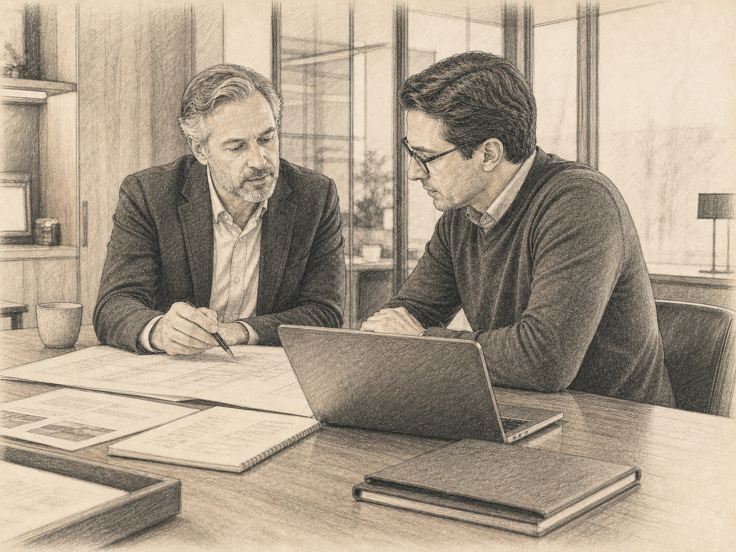Senior RFID consultant reviewing an enterprise project plan with a client