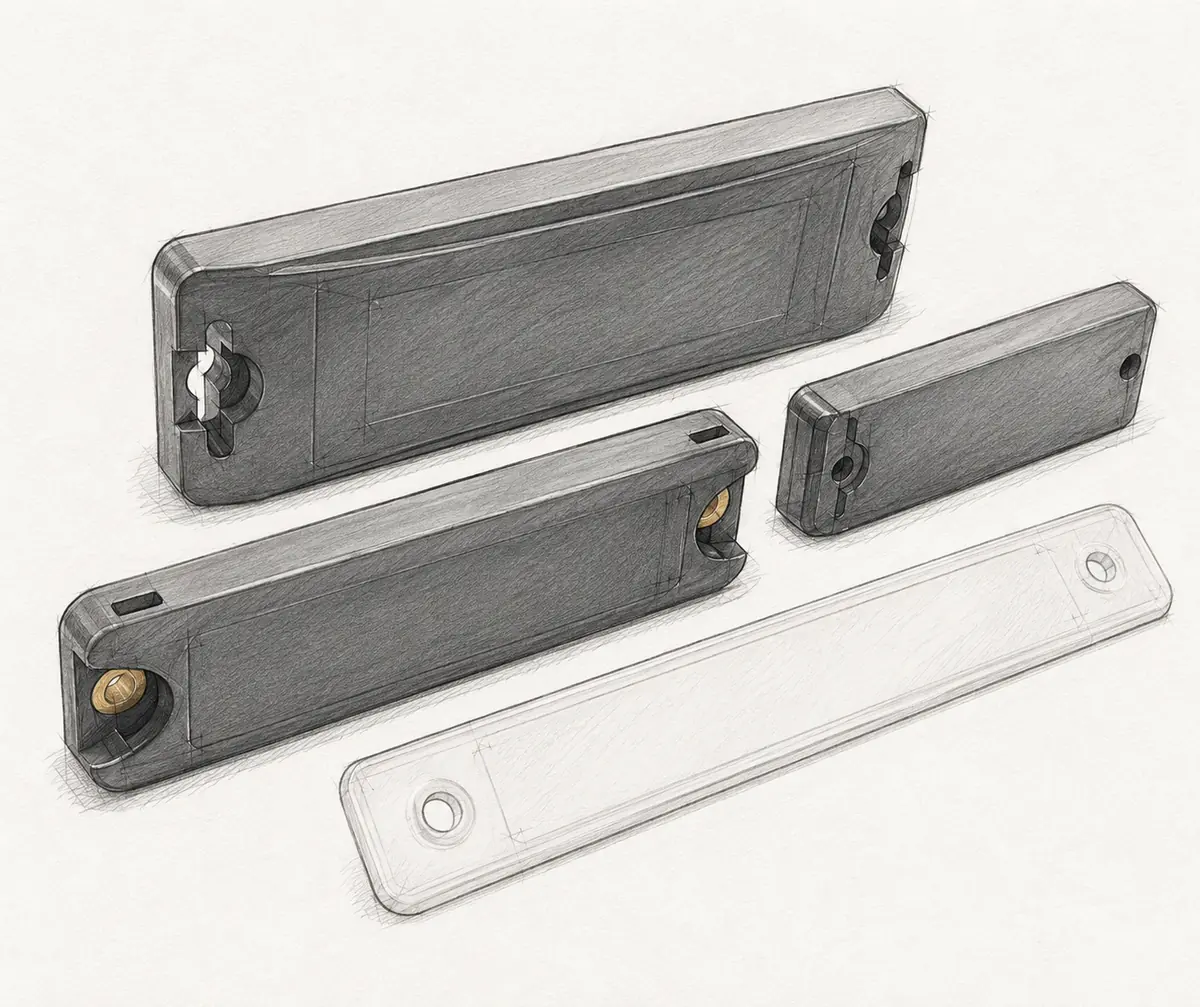 Illustrated examples of rugged on-metal RFID tag form factors